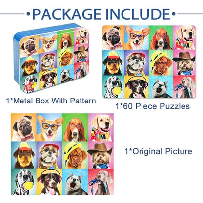 LELEMON Puzzles for Kids Ages 4-6,Dog 60 Piece Puzzles for Kids Ages 4-8 | Children Jigsaw Puzzles Kids Puzzles in a Metal Box,Educational Learning Puzzle Toys for Girls and Boys - color: Smart Dog