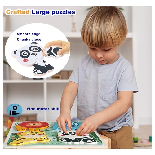 Zoo Safari Animal Toddler Puzzles Ages 2-3, Wooden Puzzles for Toddlers 2-4, Fun Educational Toys for 18-36 Months Baby,Crafted Wood Birthday Gifts for 24+ Month Little Girls Boys - color: Safari Animal