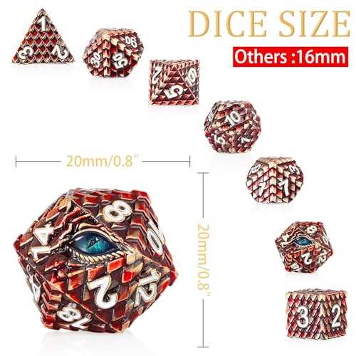 Metal Dice Set D&D,7 PCS Dragon Scale Metallic DND Dice Set,Dragon Eye Metal Dice with Grogeous Gift Case for Dungeons and Dragon Tabletop Game (Reddish Brown Dragon Scale & Cyan Eye) - color: Reddish Brown Dragon Scale & Cyan Eye