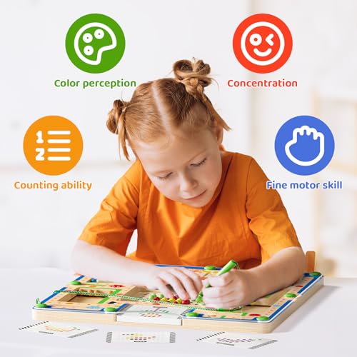 zhiwuzhu 2 in1 Magnetic Color and Number Maze,Wooden Montessori Preschool Learning Activities Toys,Toddler Travel Essentials Toys,3 4 5 Year Old Boy Girl Birthday Gift Toys - style: Intelligence