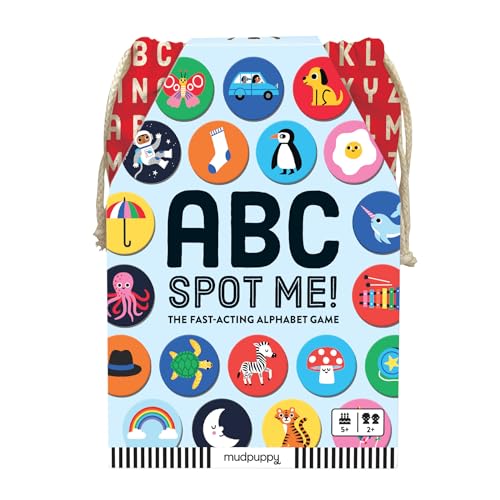 ABC Spot Me Game from Mudpuppy - Fast Acting Alphabet Game, Includes 60 Icon Tiles, 26 ABC Cards, Fabric Bag & Instructions, Perfect for Game Nights on The Go!, 2+ Players, Ages 5+