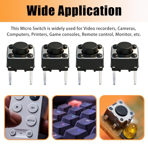 TWTADE 100Pcs Micro Momentary Tactile Push Button Switch 6x6x5mm 2 Pin Tact Switch Assortment Kit - color: Black-2 Pin 6x6x5mm