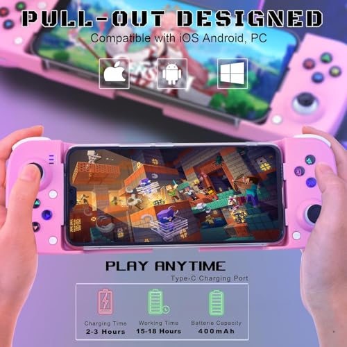 Megadream Mobile Game Controller Gamepad for iPhone iOS Android PC: Works with iPhone 17/16/15/14/13/12/11/X, iPad, Samsung Galaxy, TCL, Tablet, Call of Duty, Roblox - Directly Play (Pink) - color: Pink