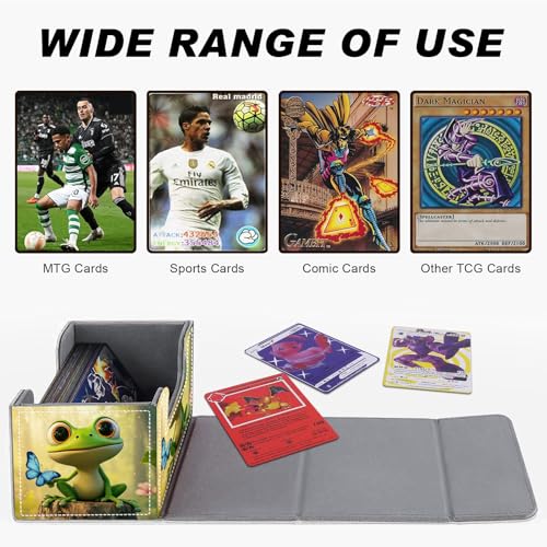 Magnetic Closure TCG Deck Box Portable Card Holder Trading Card Deck Box | PU Leather Collectible Card Case Game Trading Card Deck Box Storage Scratch Resistant Lining, Blue Butterfly And Green Frog - color: Blue Butterfly And Green Frog