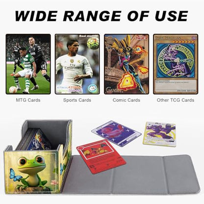 Magnetic Closure TCG Deck Box Portable Card Holder Trading Card Deck Box | PU Leather Collectible Card Case Game Trading Card Deck Box Storage Scratch Resistant Lining, Blue Butterfly And Green Frog - color: Blue Butterfly And Green Frog