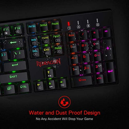 Redragon K582 Wired RGB Mechanical Gaming Keyboard, 104-Key Standard Layout | 16.8M Color Immersive eSports Lighting Vibe, N-Key Rollover for Accurate Combos, 50M-Keystroke Durability, Customize Software - color: Black