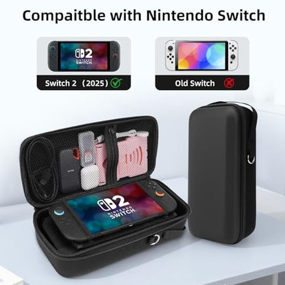 FIWWAT Carrying Case for Nintendo Switch 2 2025, 12 Game Card Slots, Large Capacity Hard Travel Protective Case for Switch 2 Console Accessories Pro Controller, Dock, Black - color: Black