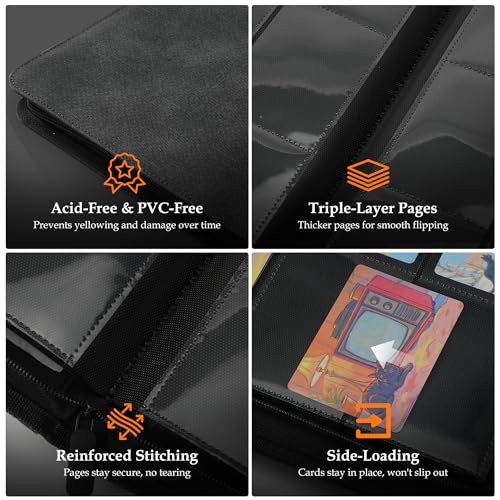 Trading Card Binder 9 Pocket - Premium Card Collection Binder for 360 Cards, Durable Side-Loading Card Album with Zipper, Perfect for TCG, MTG, and Sports Cards, Pink - color: Pink