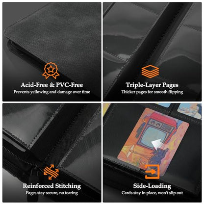 Trading Card Binder 9 Pocket - Premium Card Collection Binder for 360 Cards, Durable Side-Loading Card Album with Zipper, Perfect for TCG, MTG, and Sports Cards, Blue - color: Blue