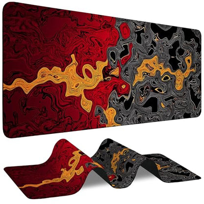 Large Gaming Mouse Pad Abstract Red and Black Fluid Extended Computer Keyboard Mousepad with Non-Slip Rubber Base Stitched Edge Waterproof Big Long Laptop Pad for Gamer Office Home 35.4"X 15.7" - color: Dragon Confrontation