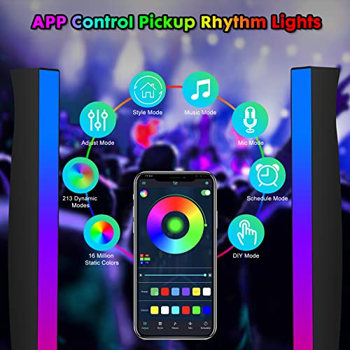 Battery Powered Rhythm Light Bar, RGB Sound Control Pickup Rhythm Lights, APP Control 32 Bit Music Level LED Lights, USB Rechargeable Voice Activated Atmosphere Light for Game Car TV DJ Studio - 2Pcs