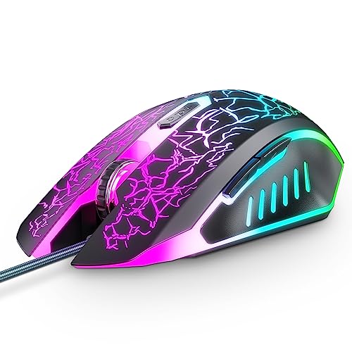 VersionTECH. Wired Gaming Mouse, Computer Mouse Ergonomic Mice with 7 LED Lights RGB Backlit, 6 Programmable Buttons, 4 Adjustable DPI for Laptop PC Gamer Desktop Chromebook Mac Games-Black - color: black