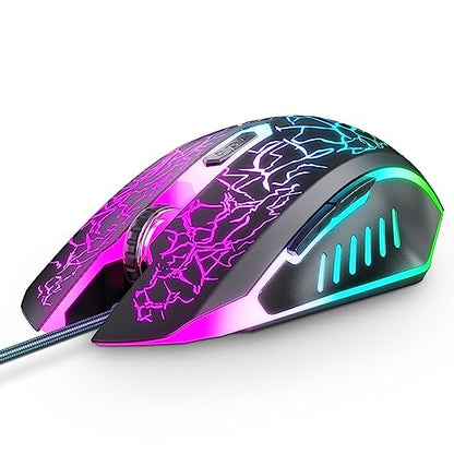 VersionTECH. Wired Gaming Mouse, Computer Mouse Ergonomic Mice with 7 LED Lights RGB Backlit, 6 Programmable Buttons, 4 Adjustable DPI for Laptop PC Gamer Desktop Chromebook Mac Games-Black - color: black