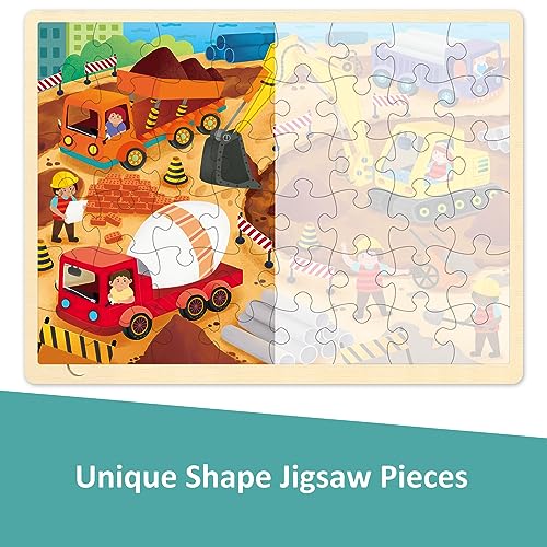 48 Piece Puzzles for Kids Ages 4-8, Each Piece is Unique, Construction Site Wooden Jigsaw Puzzle for 3 4 5 Year Old Toddlers Boys and Girls with Puzzle Tray - style: 48 Piece