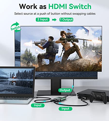 HDMI Switch 4k@60hz Splitter, GANA Aluminum Bidirectional HDMI Switcher 2 in 1 Out, Manual HDMI Hub Supports HD Compatible with Xbox PS5/4/3 Blu-Ray Player Fire Stick Roku - color: Green (No Cable)