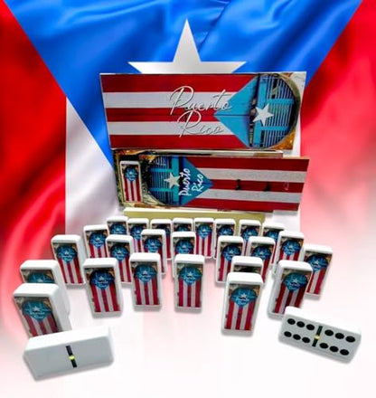 Puerto Rico Dominoes Set – Boricua Edition Double Six Domino – Puerto Rican Flag Design Dominos for Adults & Cultural Gatherings