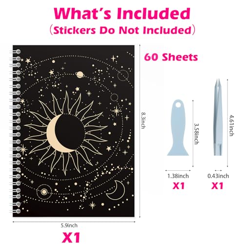 SUNEZLGO A5 Reusable Sticker Book 60 Sheets, Sticker Collecting Album Organizer, Blank Sticker Keeper Book for Adult Children with Tweezer and Spatula, Black - color: Black