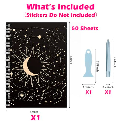 SUNEZLGO A5 Reusable Sticker Book 60 Sheets, Sticker Collecting Album Organizer, Blank Sticker Keeper Book for Adult Children with Tweezer and Spatula, Black - color: Black