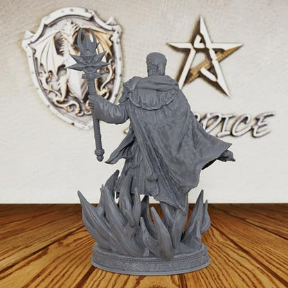AUSPDICE Unpainted TTRPG 28mm DND Miniature Figure Wizard Loremaster AS260 | Human Fantasy Spellcaster with Arcane Staff and Spellbook for Dungeons and Dragons, Tabletop RPG Games and Dungeon Masters