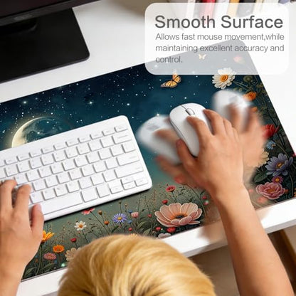 Vimorco Waterproof Mouse Pad,31.5 x 15.7 inch,Black Moon Flowers Desk Pad | XXL Large Mouse Extended Gaming Mousepad with Anti-Slip Rubber Base,Computer Laptop Keyboard Mouse Mat for Work,Game,Office - color: Black Moon Flowers