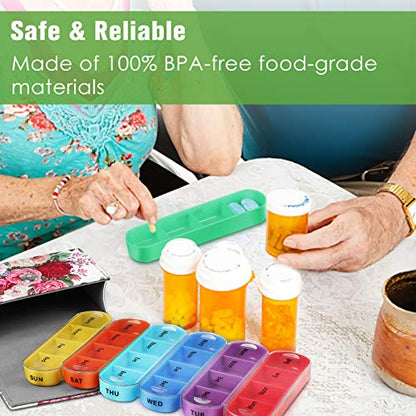 FINPAC Weekly Pill Organizers 4 Times A Day, Slide Open PU Leather Case Travel Pill Vitamin Medicine Reminder and Planner with Name Card for Morning| Afternoon| Evening| Bedtime (Flower Festival) - color: Flower Festival