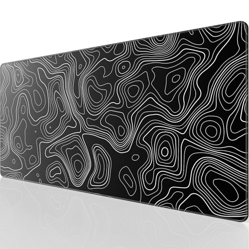 KTRIO Large Gaming Mouse Pad, 31.5 x 15.7 in, Black Topographic, XXL | Smooth Micro-Weave Surface, Artistic Pattern Design, Non-Slip Rubber Base, Durable Stitched Edges, Office & Home Use - color: Black Topographic, size: 31.5l X 15.7w Inches
