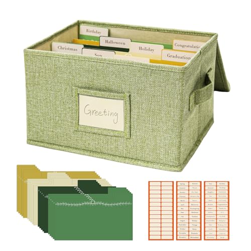 Vienrose Greeting Card Organizer Box Grass Green 1 Pack | Storage Box With 20 Removable Dividers 84 Self-stick Labels, Photos Envelopes Scrapbooking Paper Stickers Holder - color: Grass Green, size: 1 Pack
