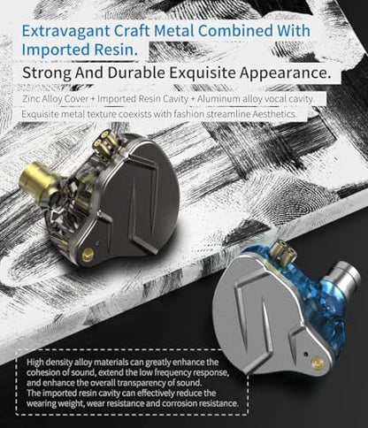 KZ ZSN Pro Dual Drivers 1BA 1DD in Ear Earphones HiFi Power Bass Earbuds Headphones High Clarity Sound Wired Earphones with Detachable Cable for Audiophile Musician - color: ZSN Pro-blue, size: With Mic