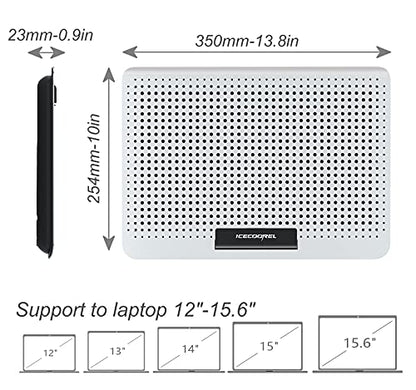 ICE COOREL Aluminum Laptop Cooling Pad, Laptop Cooler Stand with 7 Height Adjustable, Laptop Fan Cooling Pad for Laptop 12-15.6 Inch, Notebook Cooler Pad with Two USB Port (Silver)