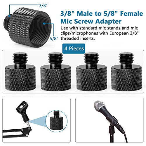 Mic Stand Adapter 3/8 Female to 5/8 Male Microphone Stand Adapter and 5/8 Female to 3/8 Male Mic Thread Adapter for Blue Yeti Snowball Boom Arm Mic Stand Mount to Tripod, Combo 8 Pack by ChromLives - color: black