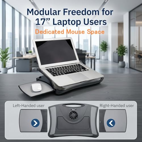 MAX SMART Laptop Lap Pad Laptop Stand with Attached Mouse Pad, Cushion and USB Cooling Fan, Non-Slip Heat Shield Tablet Computer Stand for Sturdy Work Station for Home, Office, Bed Sofa, Couch and Car