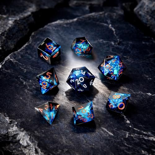 8PCS Sharp Edge DND Dice Set（Extra D20） for Dungeons and Dragons – 2×D20 D4 D6 D8 D10 D12 D10% – Handmade Polyhedral Resin Dice Multi-Sided Tabletop RPG Roleplaying Game（Blue Dark） - color: 8pcs-blue Dark