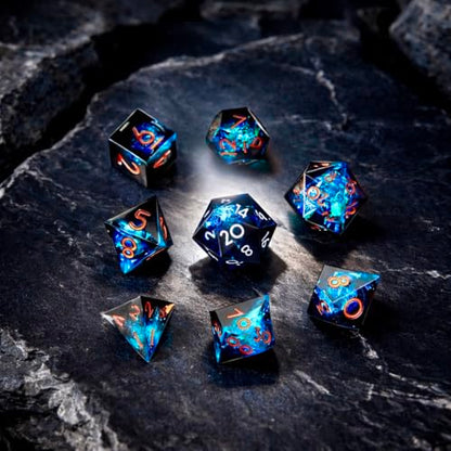 8PCS Sharp Edge DND Dice Set（Extra D20） for Dungeons and Dragons – 2×D20 D4 D6 D8 D10 D12 D10% – Handmade Polyhedral Resin Dice Multi-Sided Tabletop RPG Roleplaying Game（Blue Dark） - color: 8pcs-blue Dark