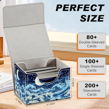 Card Game Storage Box TCG Deck Box MTG Card Box Organizer Trading Card Case Commander Deck Box TCG Card Storage Box Magnetic Closure Creative Pattern Up to 200 Cards, Blue Sky,Sea,Moon - color: Blue Sky,Sea,Moon