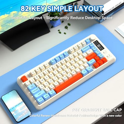 ZIYOU LANG M75 Wireless Gaming Keyboard, RGB Backlit Rechargeable 2000mAh Battery, Small Membrane But Mechanical Feel Keyboard with Smart Display & Knob, PBT Gradient keycaps for PC, MAC - Blueberry - color: Blueberry
