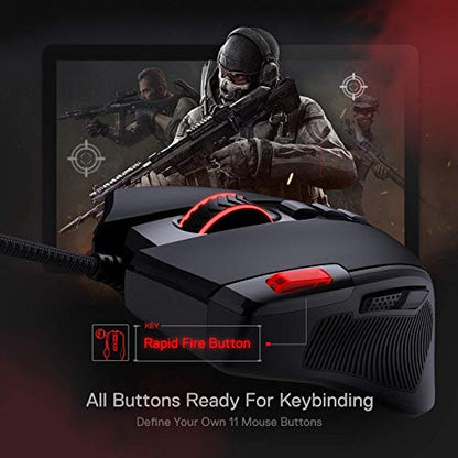 Redragon M612 Wired RGB Optical Gaming Mouse 8000 DPI Remapping Keys | Stable Lag-Free Connection, Redefine Keybinding Macro, Vibing Backlight, Ergonomic Grip Body Comfort - color: Black, style: Wired