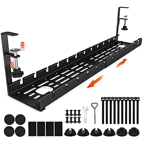 Shikha Cable Management Under Desk, 15.7"-31" Retractable Cable Management Tray, No Drilling Cord Organizer with Clamp for Desk, Under Table Wire Management Tray for Home Office - color: Black, size: Extendable 31"-1 Pack-Type A