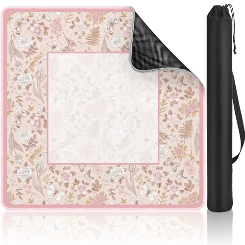 Mahjong Mat for Table Mah Jong Mat Neoprene Travel Chinoiserie Floral Majong Mat Mahjong Gifts for Women Unique Non-Slip Rubber Pad, 31.5" x 31.5", Pink Floral - color: Pink Floral, size: 31.5" x 31.5"
