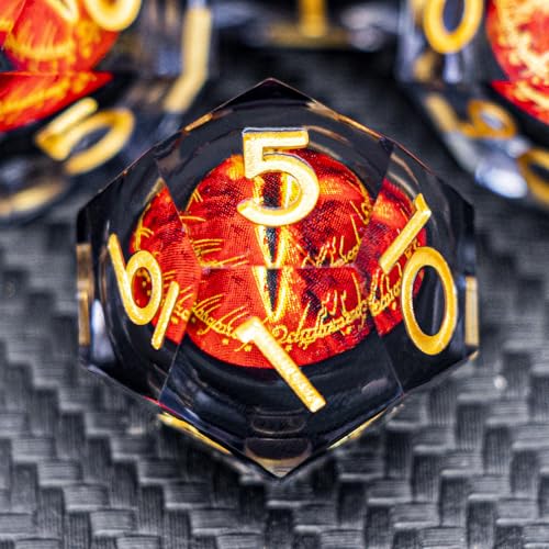 ARUOHHA DND Resin Dice Gazes Eye Dice Black Gold Liquid Core Flaming RPG Sharp Edged Dice Set with Gift Box, Polyhedral D and D Dice Set Compatible with Dungeons Dragons Role Playing Game D20 D6 - color: Sl01-black Gold