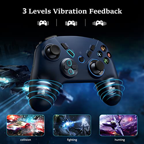 Multi-Platform PC Wireless Controller, Bluetooth Gaming Controller, Compatible with Windows, iPad, Steam, Luna, Laptop, Tablet, and Smart TV, with Double Shock, Macro Keys, Turbo Button, LED Backlight - color: Midnight Blue