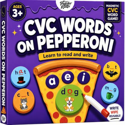 CVC Words on Pepperoni - Learn to Read & Write, Magnetic Phonics Games | Preschool Kindergarten Learning, Write-Wipe Activity, Classroom & Homeschool Supplies, Speech Therapy Ages 3+ - size: CVC Word Game
