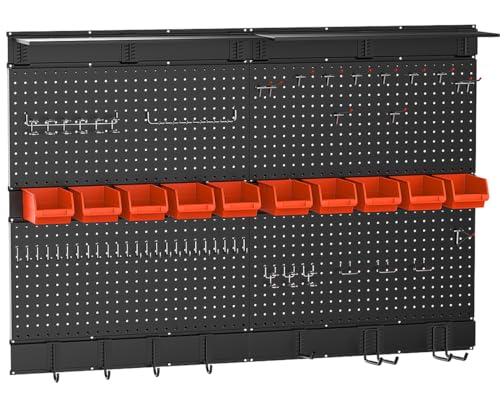 Ultrawall Black Pegboard Wall Organizer, 48X 36 inch for Garage Storage with Hooks, Storage Bins, Tool Panel Organizer, 72pcs - color: Black
