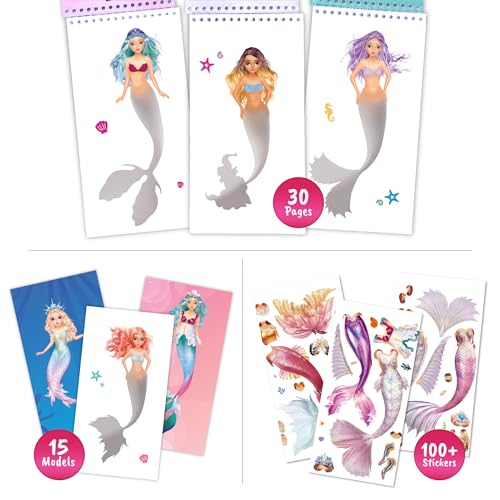 Mermaid Sticker Book Activity Book for Kids Girls | Fashion design dress-up pages with guided sticker activities. Creative play for little designers ages 5 and up. - color: Sticker Dress Up Mermaid