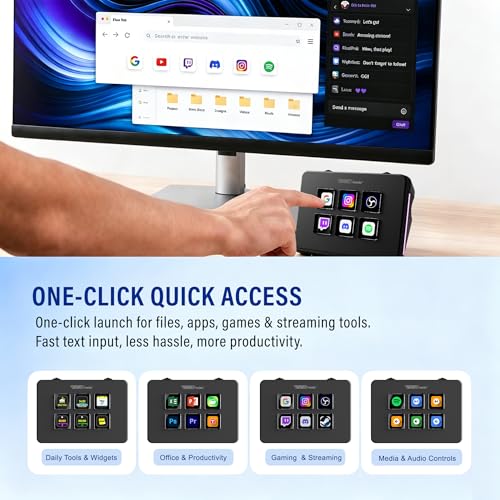 Mini Stream Controller Deck, Gaming Streaming Macro Pad Keypad, Shortcut Keyboard with 6 Programmable LCD Keys, Customizable Icons & RGB Light, USB Soundboard for Video Editing, OBS, PC, Mac - color: Black