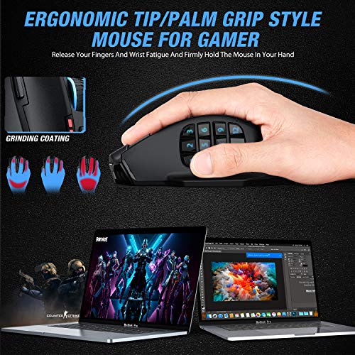 UtechSmart Venus Gaming Mouse RGB Wired, 16400 DPI High Precision Laser Programmable MMO Computer Gaming Mice - color: Classic black