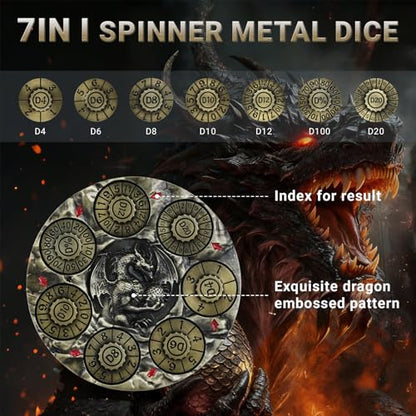 Spinner DND Dice,Metal D&D Dice Set with Gift Box for Role Playing Games | Ideal Present For Gamers DM,Solid Metal Material, Heavy Hand Feel, Wear-Resistant And Long Service Life,Ancient Bronze - color: Ancient Bronze