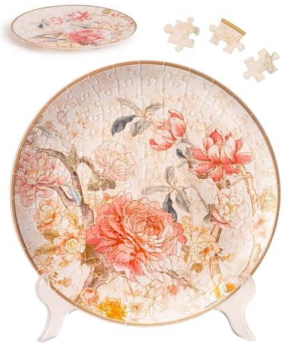 PieceRelax 3D Puzzle Plate 124 Pieces - Peony Blossom Elegance - Jigsaw Puzzle for Adults, Decorative Plate with Durable Plastic Pieces, Ideal Gift for Home or Office Décor [PL1008] - color: Peony Blossom Elegance