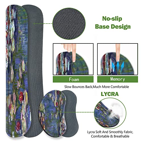 ToLuLu Extended Gaming Mouse Pad, Ergonomic Keyboard Mouse Wrist Rest Set | Large Desk Mat with Stitched Edges, Non-Slip Base Memory Foam Support Mousepad for Home Office Game, Monet Water Lilies - color: Monet Water Lilies