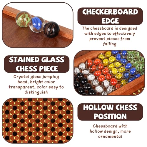 15-Inch Wooden Chinese Checkers Board Game Set – Classic Strategy Game with 72 Glass Marbles, Dual-Sided Storage Drawer, Family Board Games for Adults, Educational Travel and Indoor Game