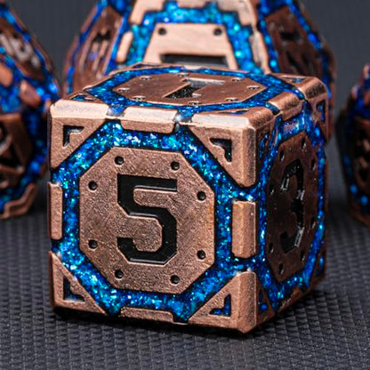 DND Metal Dice Set, Polyhedral Dice Set for RPG D&D Dice with Cracks Dungeons and Dragons Dice Set for RPG TTRPG D&D Die with Gift Case - color: Copper and Blue